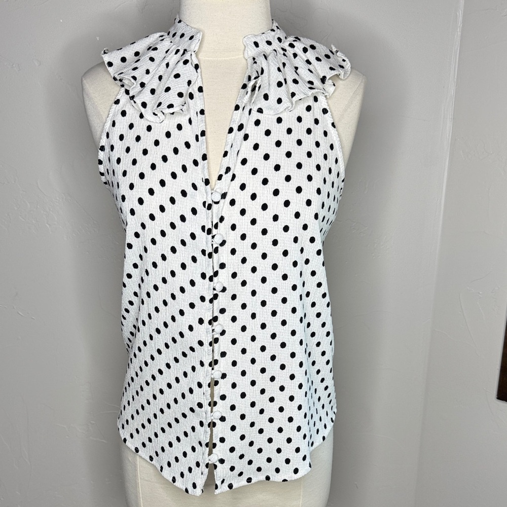 Anthropologie Black and White Polka Dot Sleeveless Blouse